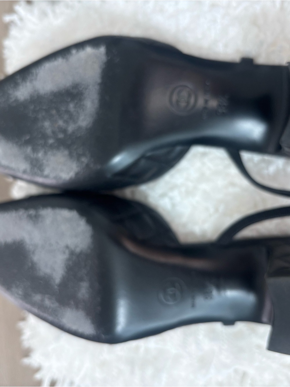CHANEL Black Quilted Leather & Patent Slingback Pumps - Picture 2 of 4